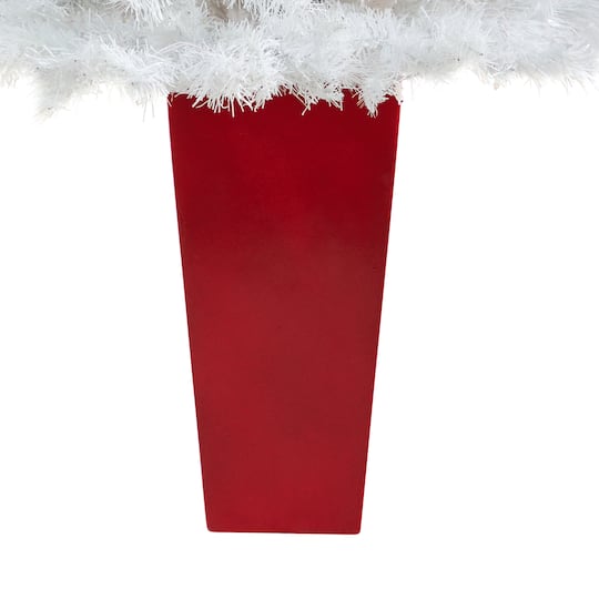 4.5ft. Pre-Lit White Artificial Christmas Tree in Red Planter, Clear LED Lights